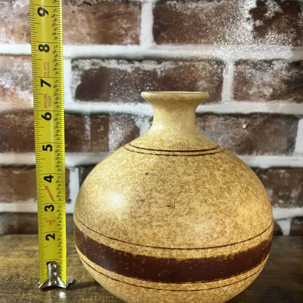 Vintage Terra-cotta MCM Art Studio Round Vase Thin Neck Perfect Form And Glaze